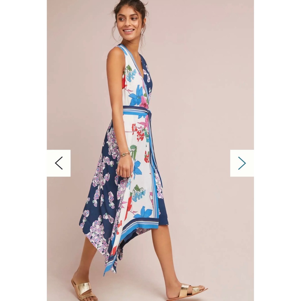 Maeve Anthropologie Botanical Dress Women 2 Navy Floral Wrap Midi garden Boho
